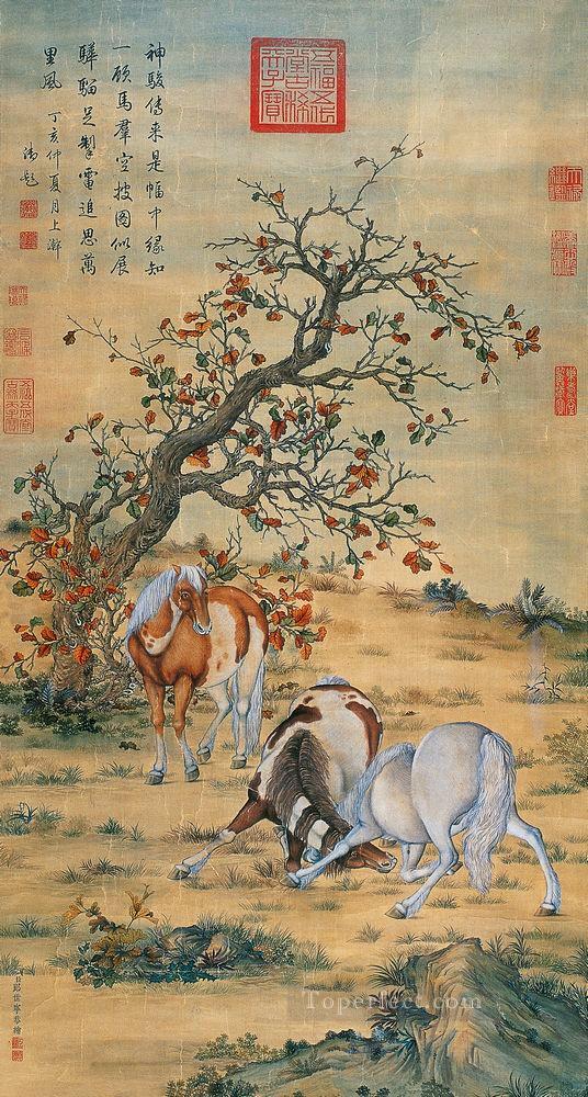 Lang brillando grandes caballos tradicional China Pintura al óleo